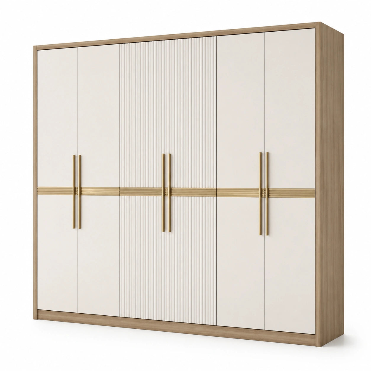 Armoire en bois et métal beige et doré 200x60x240 cm