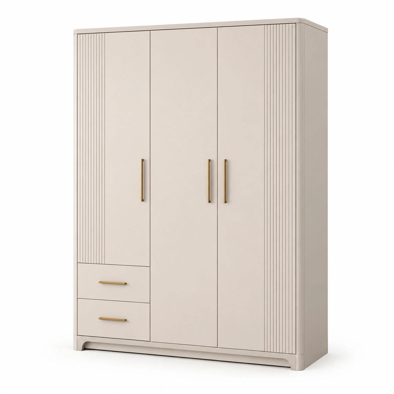Armoire 3 Portes avec 2 Tiroirs en Panneau de Particules Beige